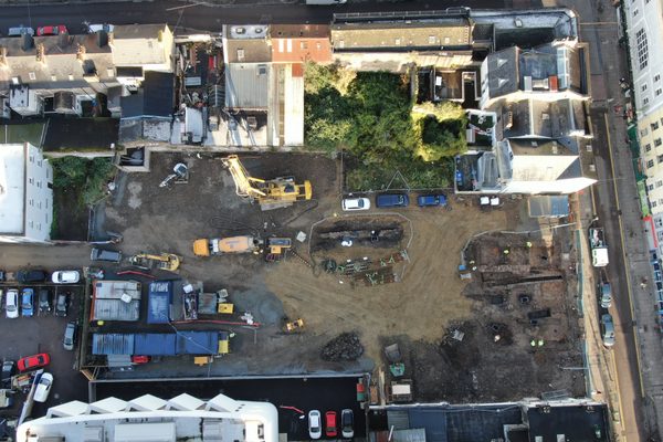 A construction site image taken with a drone