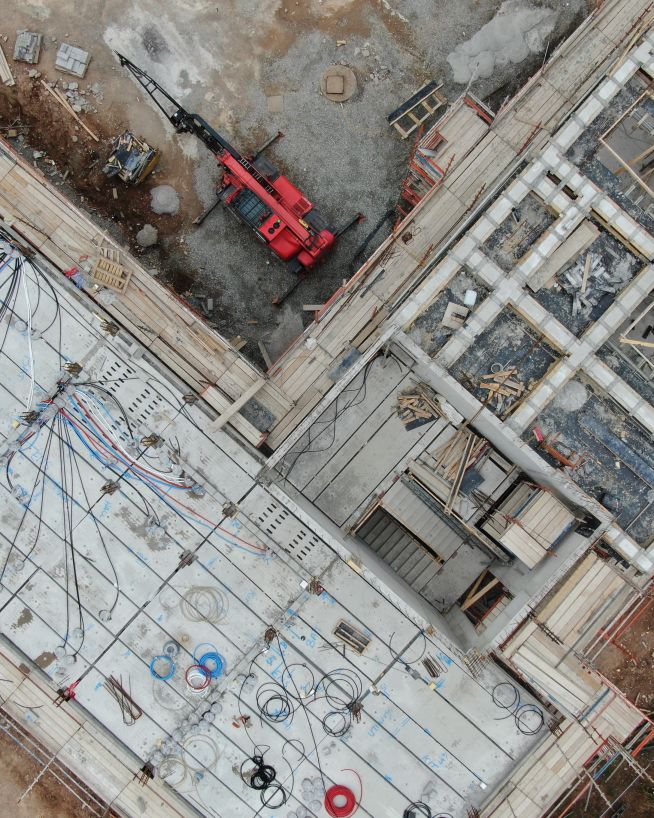 An image of a construction site taken by a drone performing drone services for construction.
