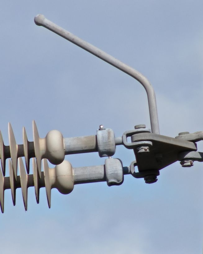 A close-up photo of an electrical pylon taken during a drone inspection