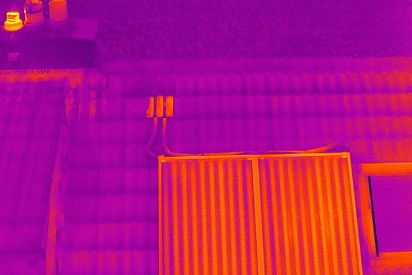 Thermal imagery of a building inspected by a drone