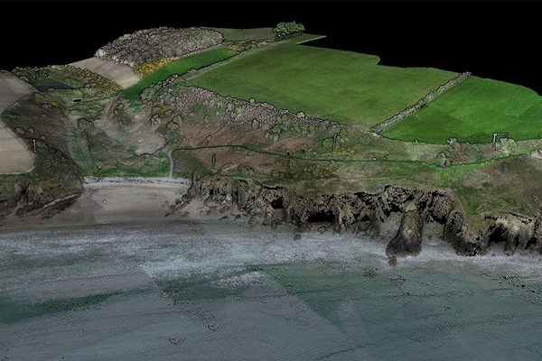 A colourised LiDAR point cloud showing canopy and terrain layers