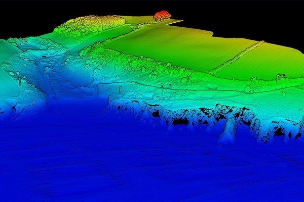 A drone LiDAR point cloud of open Irish farmland and landscape