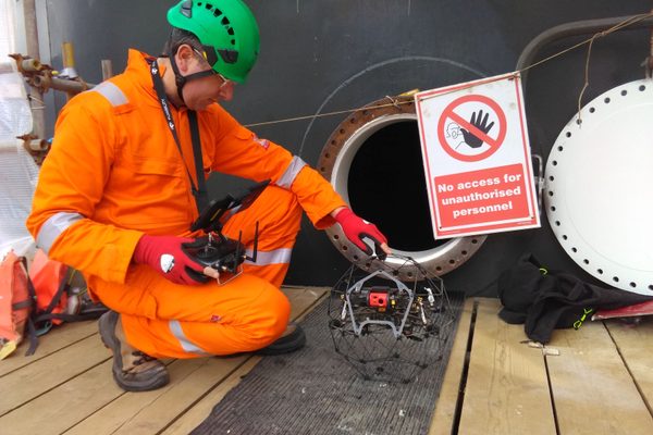 A confined space drone performing an inspection of a tank in Ireland