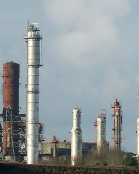 A photo of a load of industrial chimneys taken with a drone