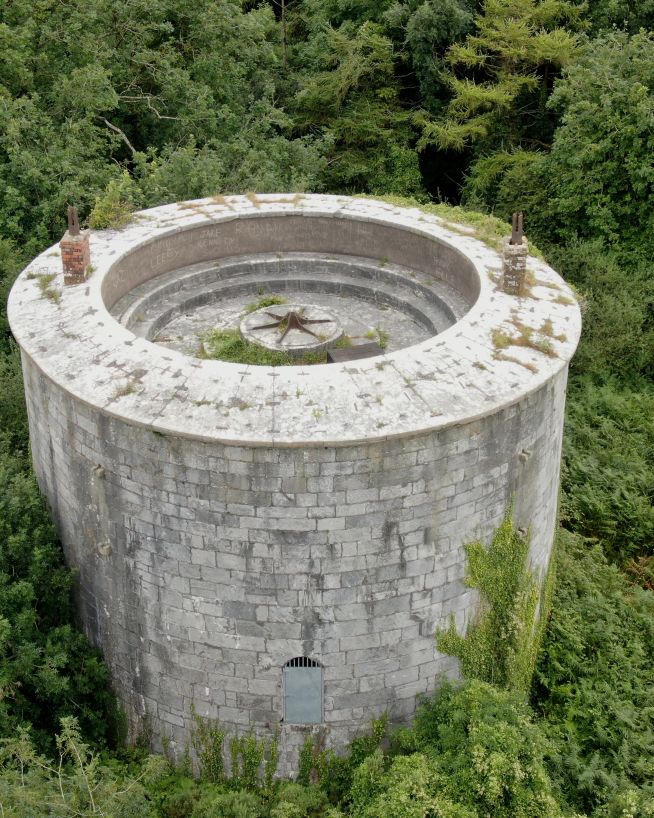 An old round martello tower building taken with a drone