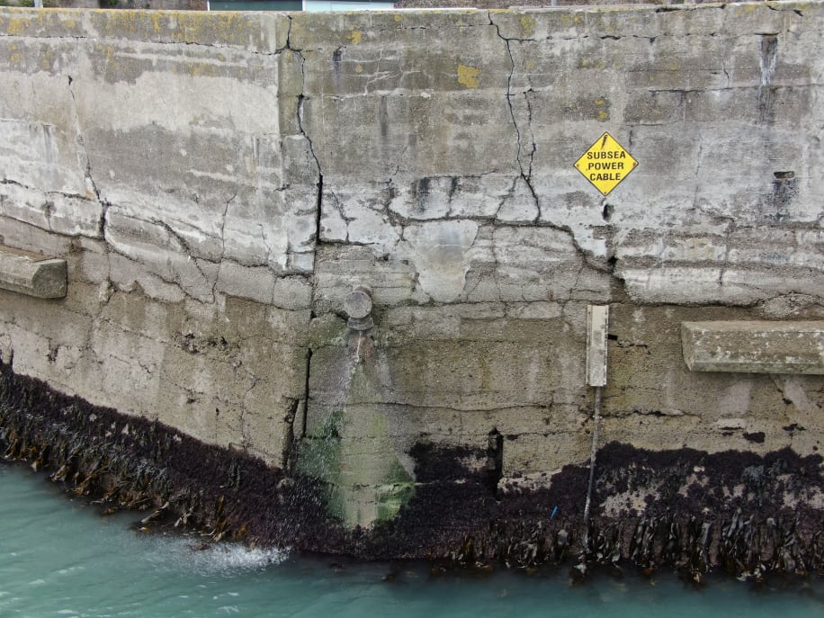 Overview imagery showing the extent of cracking and their positions on the pier wall surface was useful in determining the extent of the damage present.