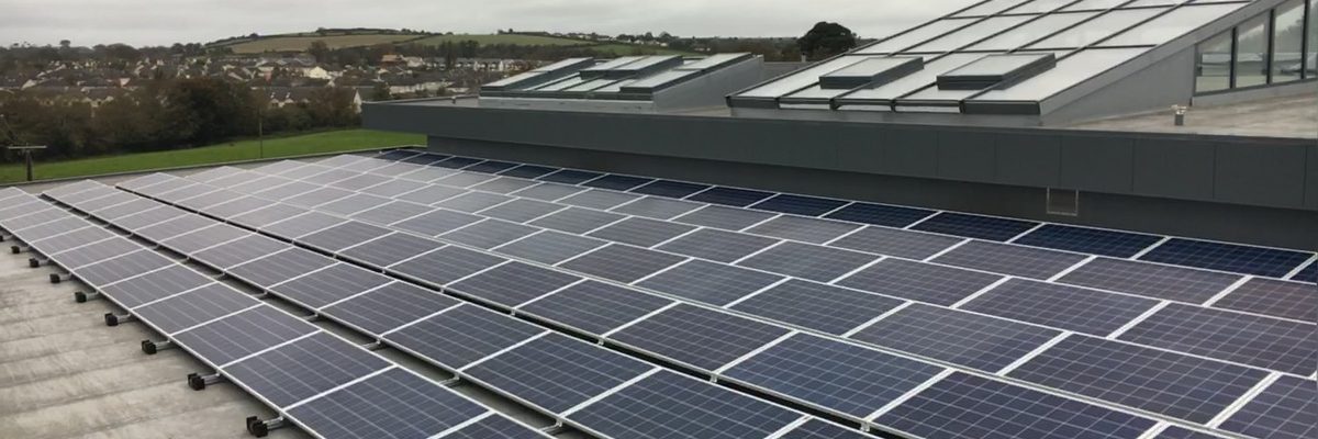 Rooftop solar panels photographed by a drone