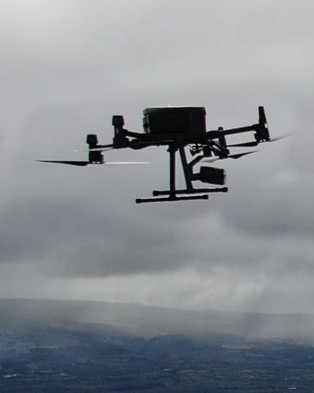 A drone inspecting a wind turbine in ireland